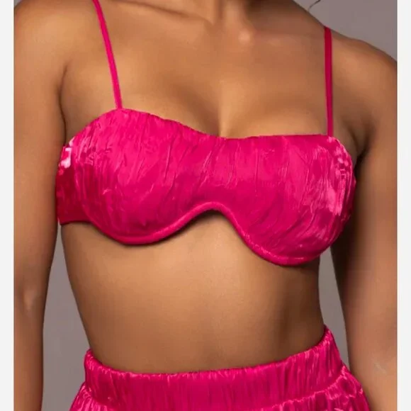 Jluxlabel Fuchsia Let's Get Away Satin Bra Top (Sz S) - Picture 2 of 8